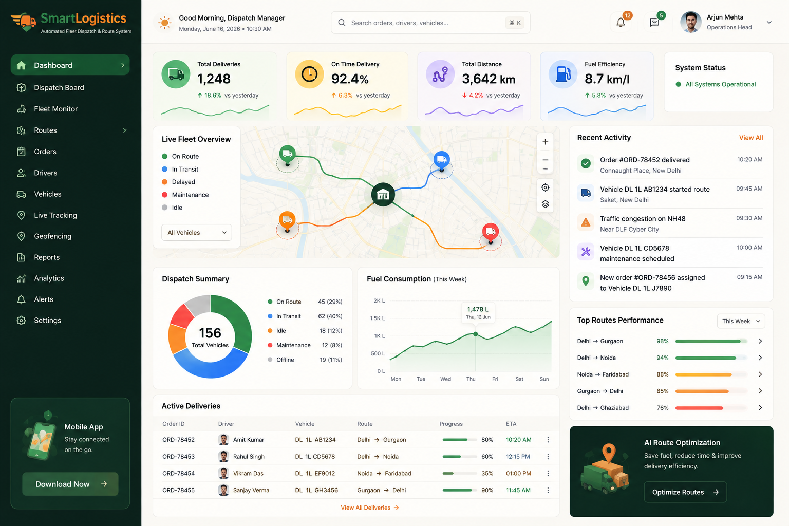 SmartLogistics: Automated Fleet Dispatch & Route System